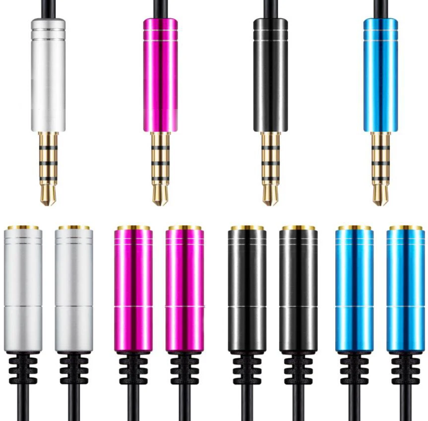 4 poles metal Aluminum alloy 1 male to 2 female audio microphone splitter 3.5mm Jack  aux Audio Splitter adapter