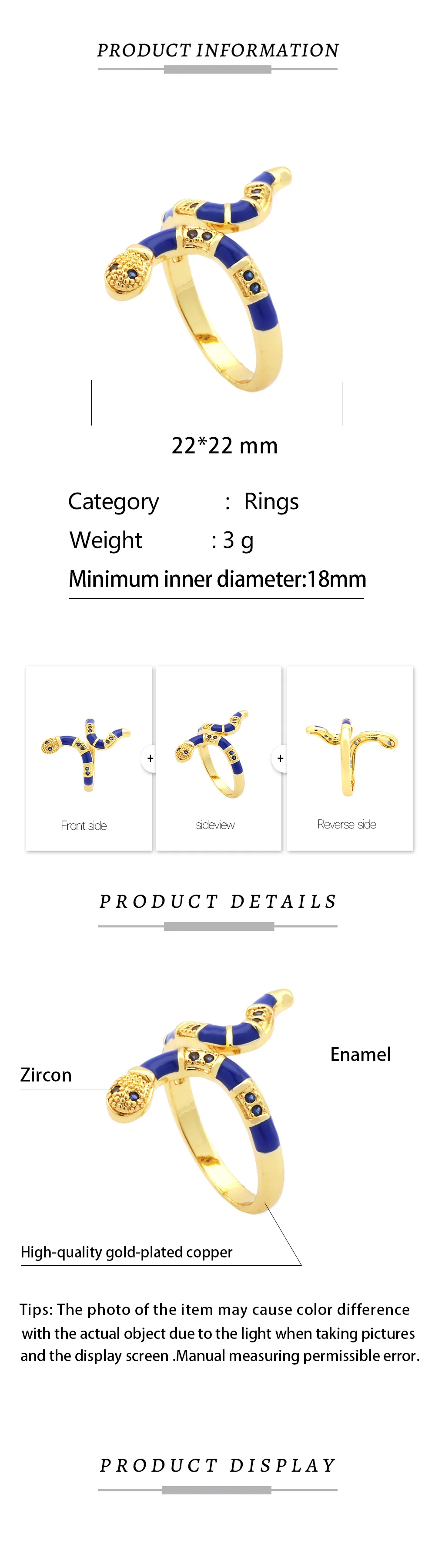 Hot Wholesale Europe America Retro Ring Fashion Trendy Dripping Oil Punk Enamel Ring Adjustable Snake Ring for Women