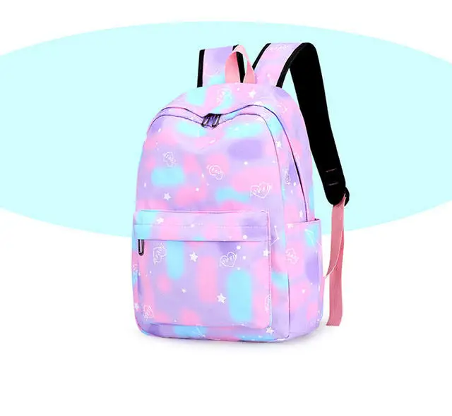 New 2023 Wholesale 3in1 Rainbow Colored School Bags Backpack Girls Bookbags Casual School Bags Waterproof OEM Logo 3 Pcs bag