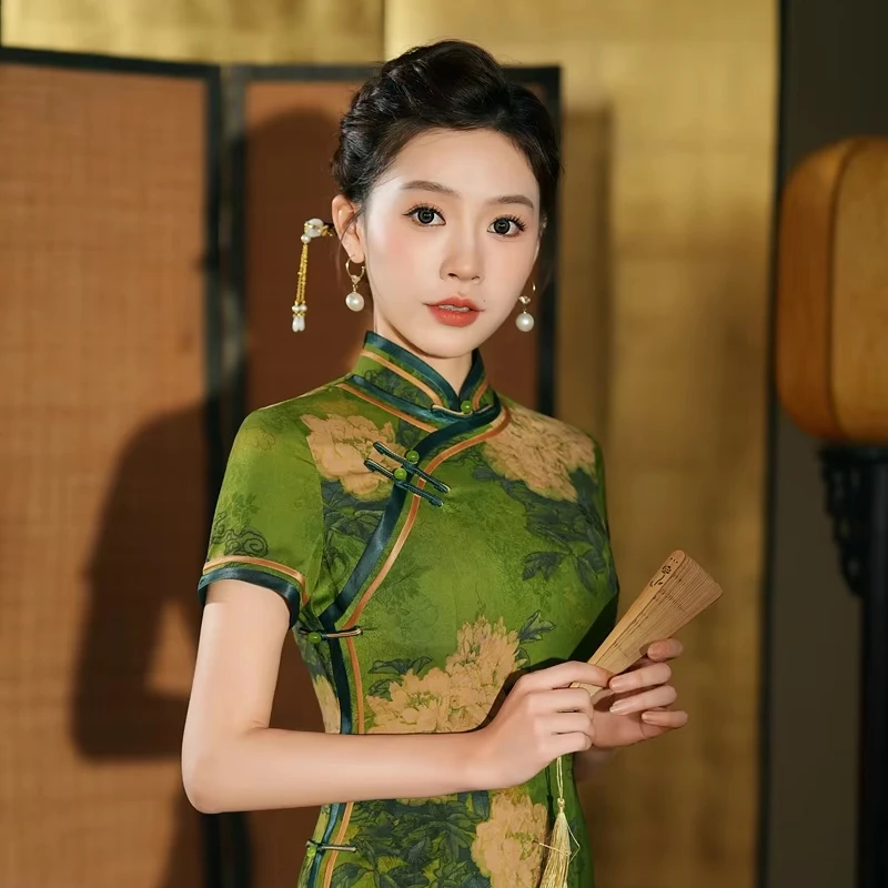 Cheongsam Vintage Qipao Dress Retro Short Sleeve Traditional  Dress Chinese Woman Dresses