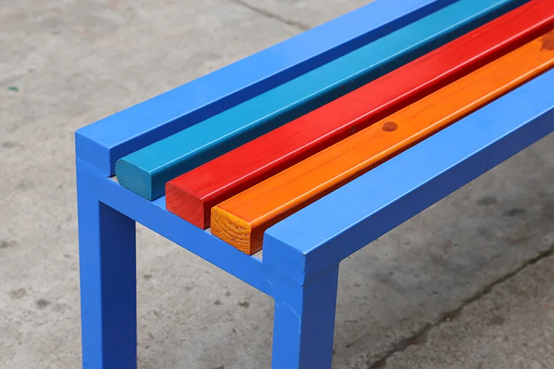 Gym changing locker room long chair metal wood surface waterproof rest park bench chair