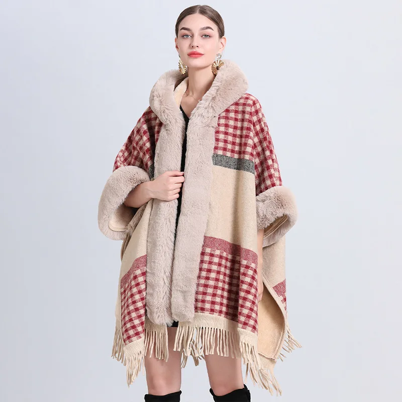 Customized Christmas Fur Neck And Cuff Cloak Free Size Women Thicken Cape Coat