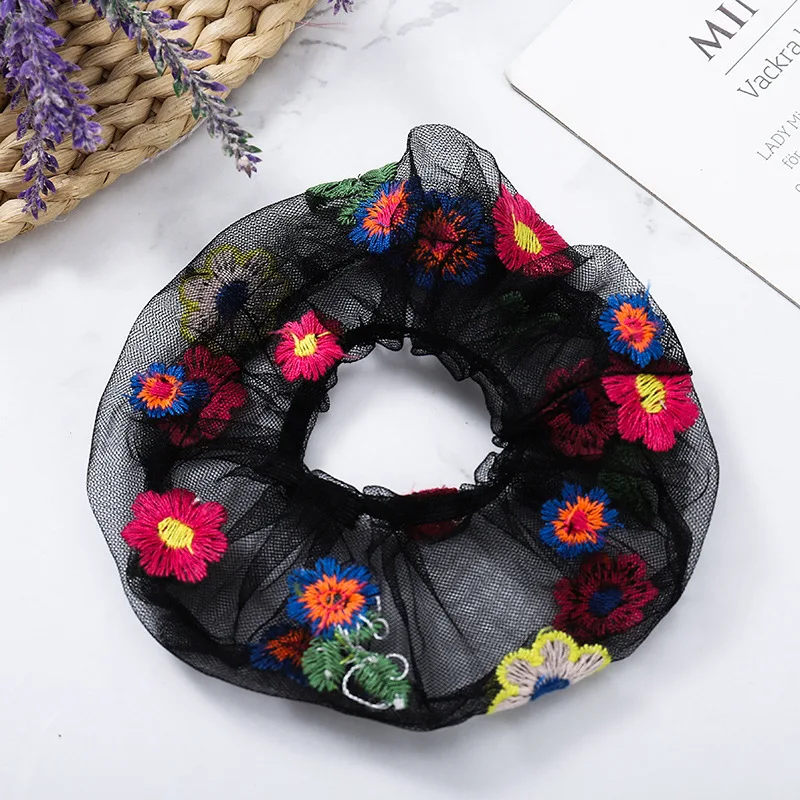 pig large intestine hair circle Forest  Plaid flower super fairy hair rope Forest style net red head rope rubber band