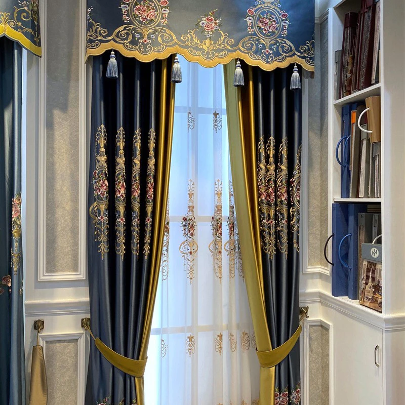 Factory Price Luxury Custom Draper Thermal Insulated Blind Curtain Western Hotels Living Room Curtain Sheer