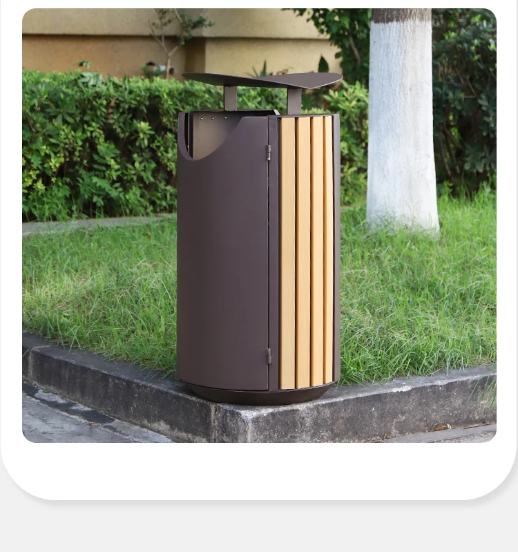 Modern Special Design Round Park Garbage Can Outdoor Metal Dustbin with Big 60L Capacity