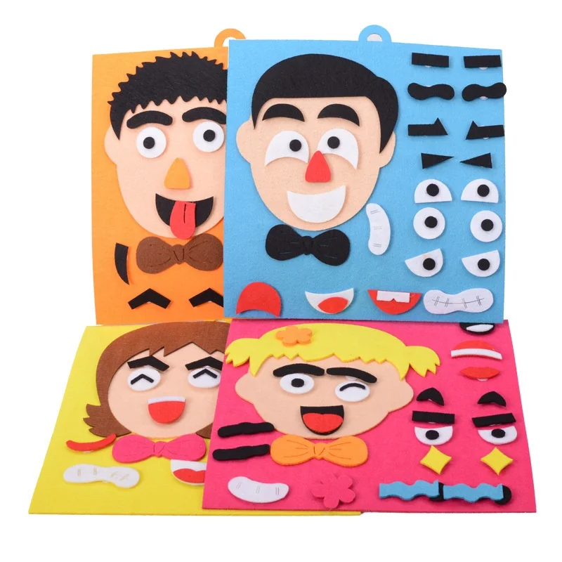 Children creative puzzles felt handmade materials facial expression stickers non-woven toy Montessori learning teaching aids