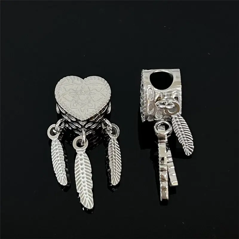 Charm Heart shaped Dream Catcher Feather Personality design Stainless steel pendant diy necklace bracelet Stud earrings