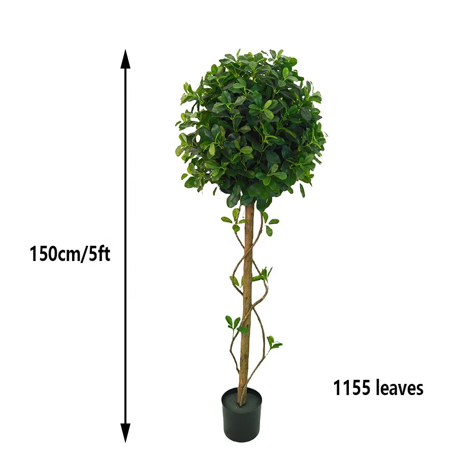 6FT Indoor Decoration Fake Laurel Leaves Round Ball Green Potted Plant Artificial Sweet Bay Ball Tree