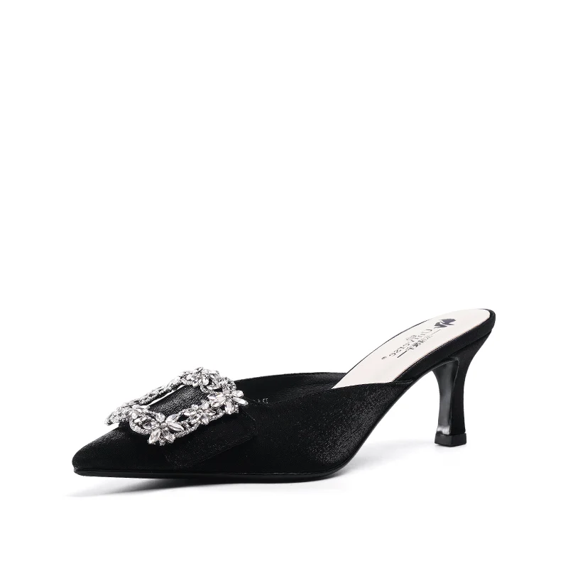 Шлепанцы J301 женские атласные на высоком каблуке, элегантные модные мюли ручной работы, на заказ, китайская фабрика