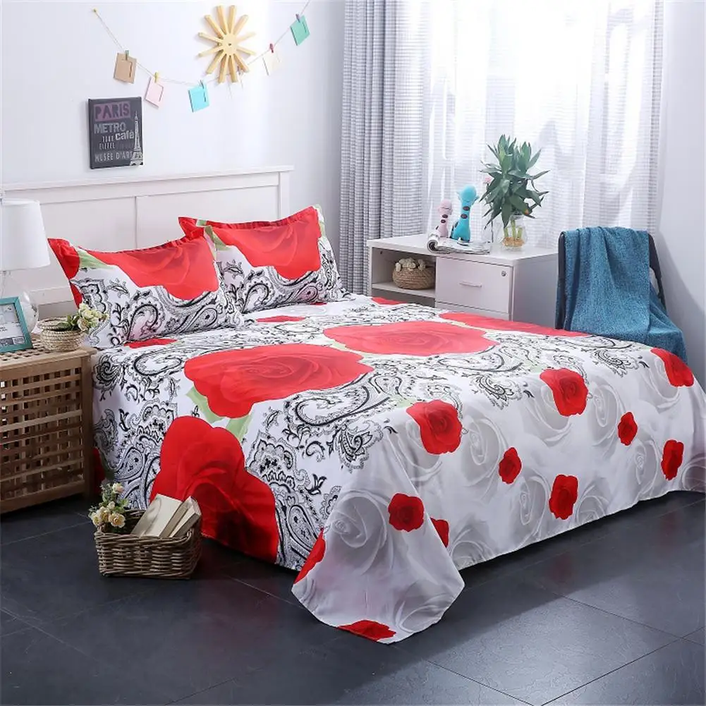 3pcs/set Romantic 3D Rose Pattern Printing Bed Sheet Pillow Cover Bedding Set Sheet Modern
