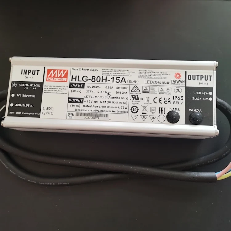 80 Вт класс 2 источник питания HLG-80H-15A IP65 водонепроницаемый постоянный ток + режим напряжения драйвер