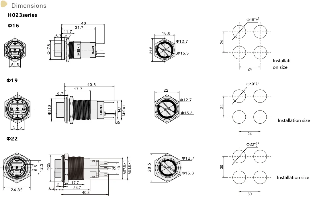 Сиронову H023 H024 2pin 3-контактный выберите кнопочный вращающиеся металлические ручки переключатели