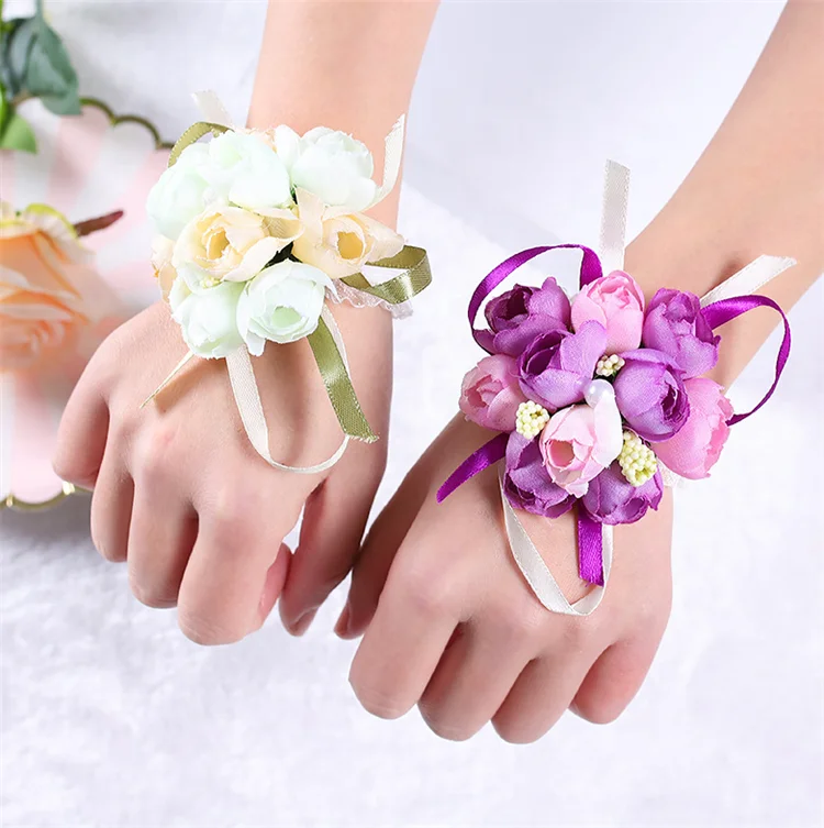 Boutonniere Men Wedding Corsage Pins Wrist Flower Red Rose Artificial Flower Bracelet Corsage For Wedding Party Prom Accessory