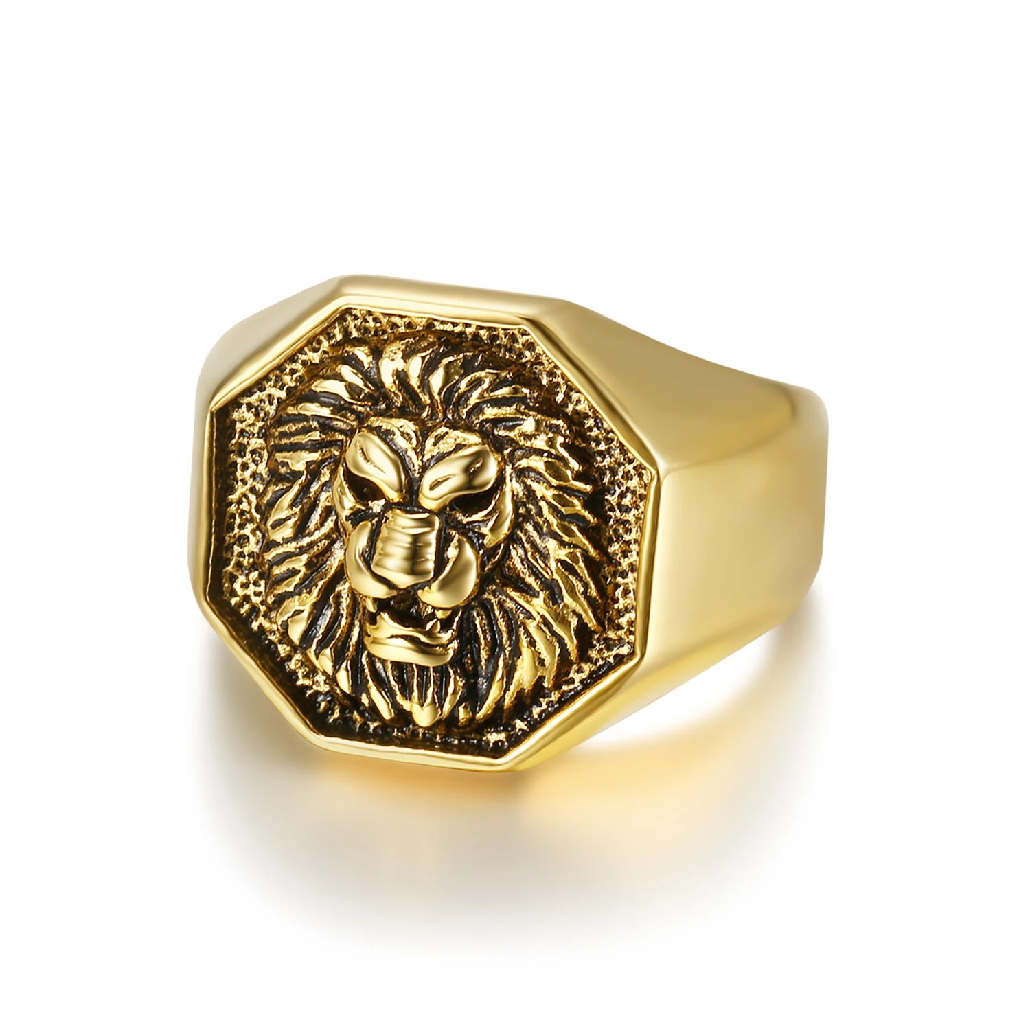 Punk Style Vintage Silver Gold Lion Animal Head Rock Finger Rings Gold Plated Stainless Steel Biker Rings for Men