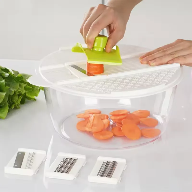 7 in 1 Multi Kitchen 4L Salad Set Kitchen manual control Large Salad Spinner Colander Kitchen  Hand Slicer  Salad  Dryer