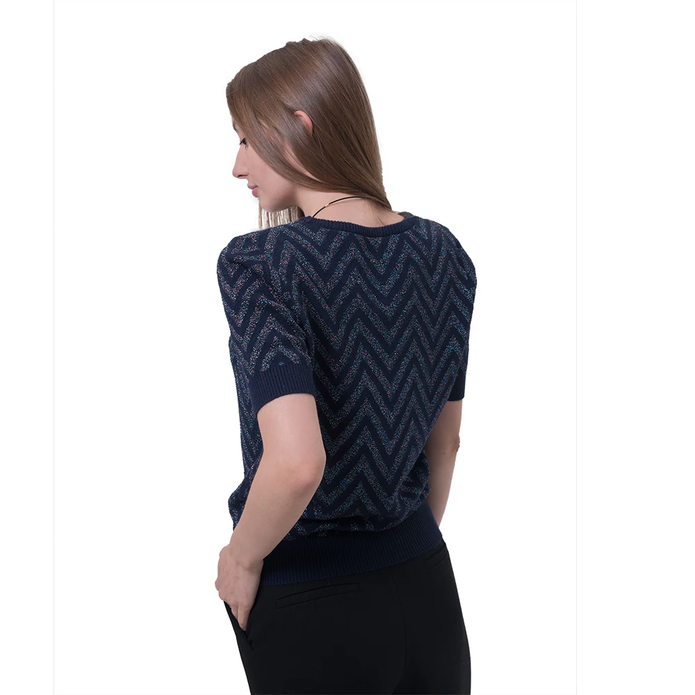 
Ever Fashion 2020 New Popular Color Design Lurex Navy Knit Tshirt Sweater Shrug Women College Sweater Pullover 