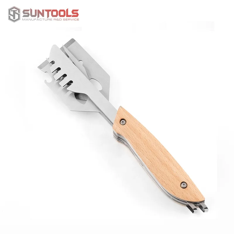 5 In 1 Wooden Handle adjustable Folding Grill Tools BBQ Multi Tools For Barbecue Camping BBQ Accessories