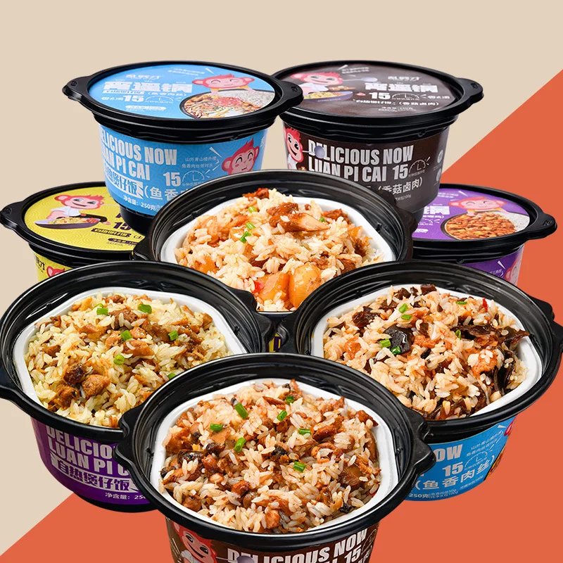 Fast chicken and vegetable clay cake box fast lunch and food meals to heat rice