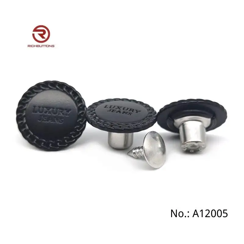 Dongguan Rich Button Factory Custom Logo Gold Jean Button And Rivets Zinc Alloy Metal Black Denim Buttons For Garment