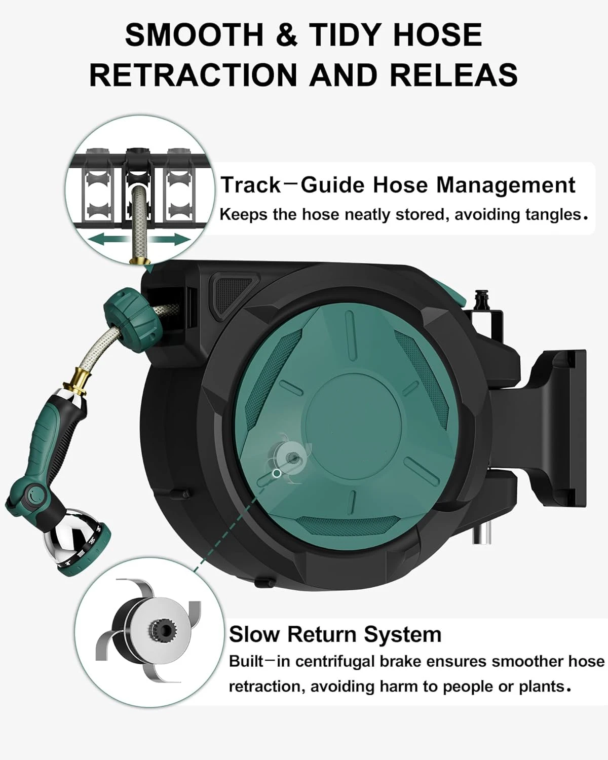 100ft 1/2 inch wall mounted retractable water hose reel outdoor garden hose reel garden water hose reel