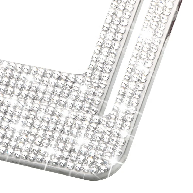 Crystal Bling Rhinestone Stainless Steel License Plate Frame for USA America Standard Diamond Holder 12.4inch 6.3inch