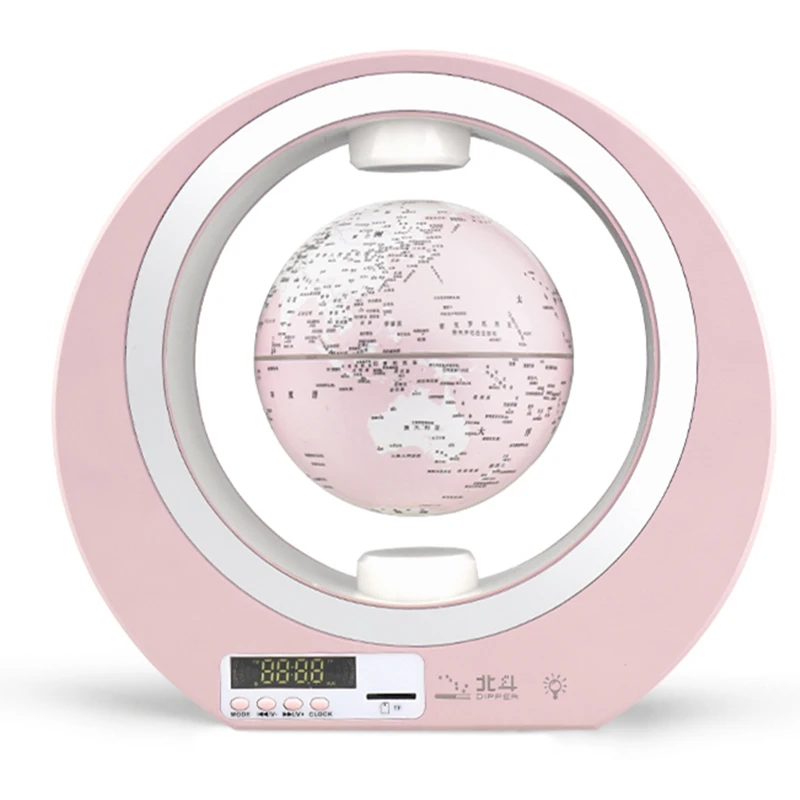 Dipper wireless speaker Magnetic levitation globe(6') macaron pink color, digital clock, Light