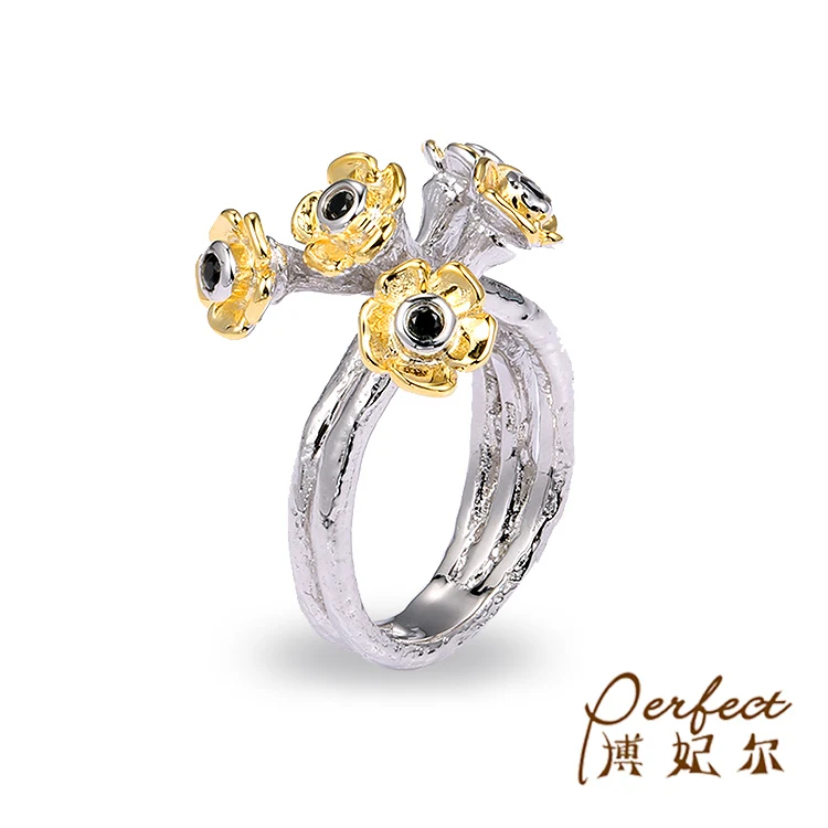 Handmade Fashion Blue Butterfly 925 Sterling Silver Ring with Gold Plated