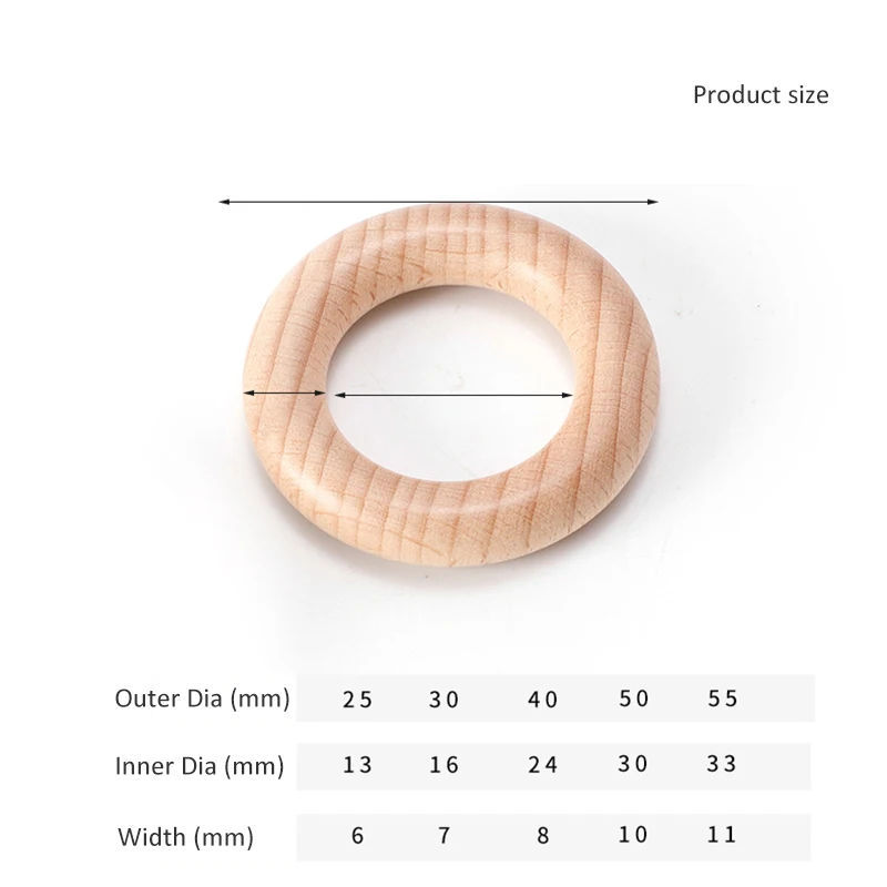 Customize Logo High Quality Beech Wood Circle Teething Ring Toy Diy Pacifier Clip Chain Necklace Morla Baby Teether
