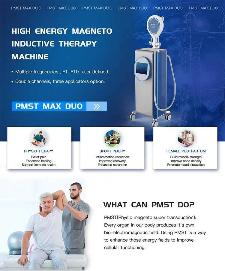 Newest Machines Dual Channel Magnetic Pulse PMST MAX DUO 7 Tesla High Energy Magneto Inductive Therapy Machine