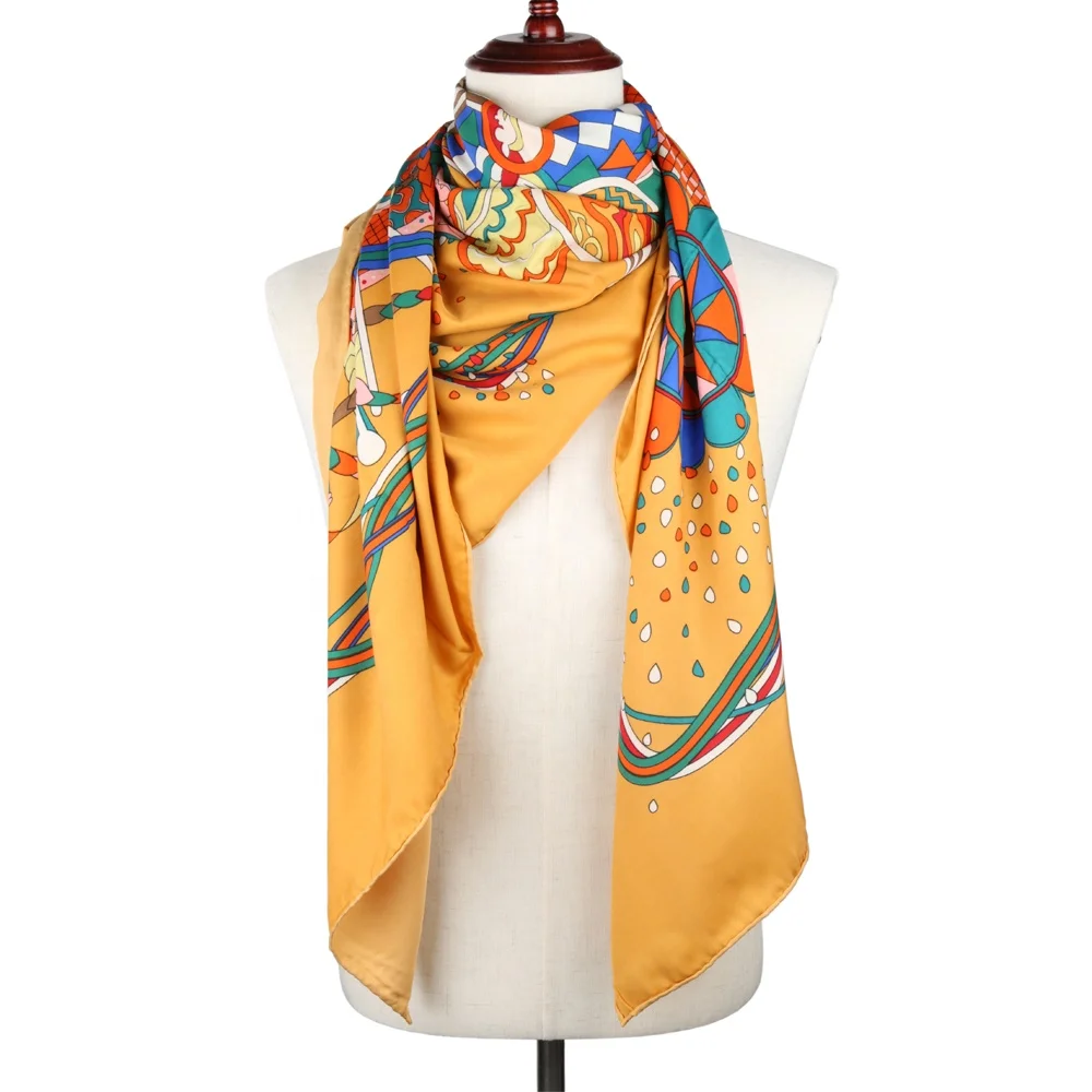 Paisley Floral OEM Fashion Custom Satin Scarf Handmade Rolled Edge Silk Scarf