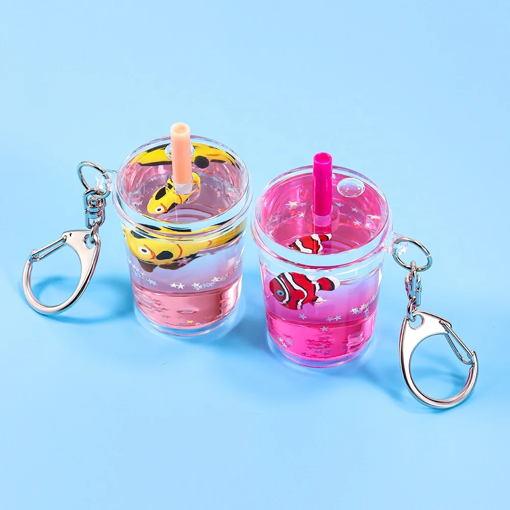 Aquarium Water Liquor Fluid Floating Keychain Tapioca Flotage Boba Bubble Milk Tea Keyring Aqua Key Holder Aquarium Key chain