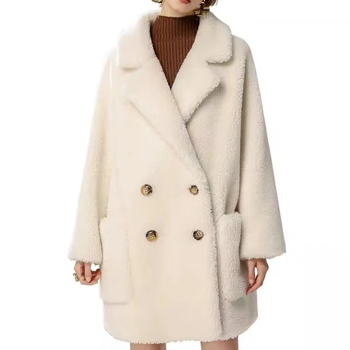 Europe and America customized high quality classic winter wool coats women fur coats for ladies