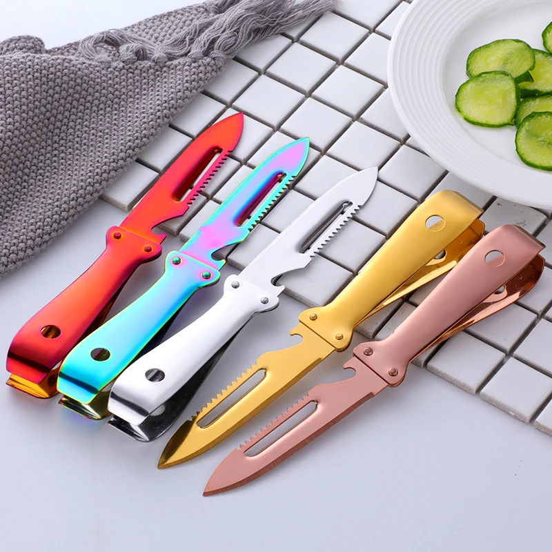 Multi-function Kitchen Knife Stainless Steel  Paring Knife Apple Fruit Vegetable Cut Clip Peeler for Fruit Vegetables