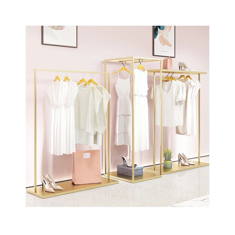 Kainice Shop Furniture Garment Display Women Clothing Shop Interior Design Furniture Designed gold clothing rack