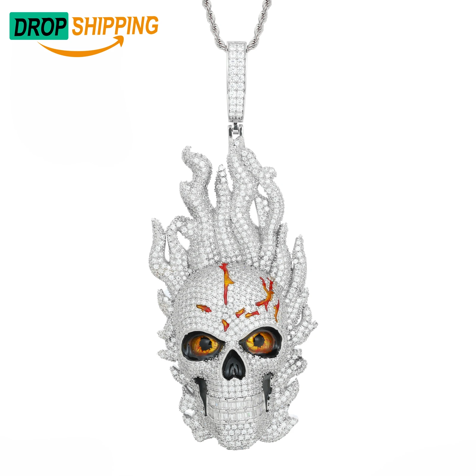 Мужское Ювелирное Украшение в стиле хип-хоп для вечеринки с эмалью 925 из стерлингового серебра VVS Moissanite объемный кулон черепом