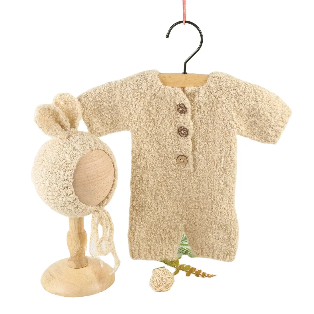 Vintage Knit Newborn Girl Fuzzy Romper Bunny Hat Photography Props Crochet Baby Teddy Bear Outfit Overall Animal Bonnet Set