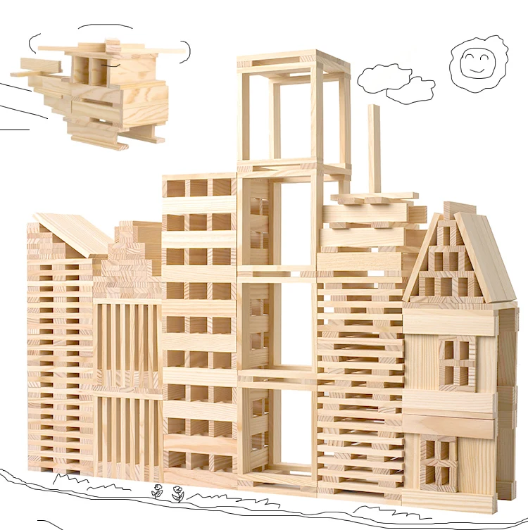 Montessori Wooden Educational Toys 100pcs Wooden Diy Construction Children Creative Building Blocks Toys For Kids