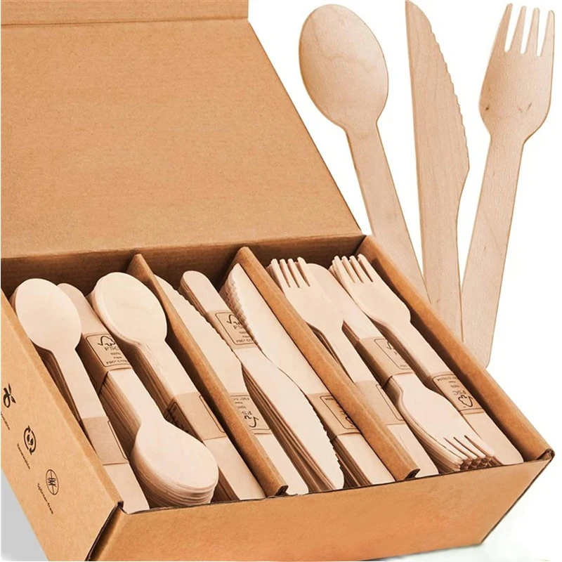eco-friendly 16cm disposable knife spoon and fork biodegradable wooden bamboo disposable cutlery set