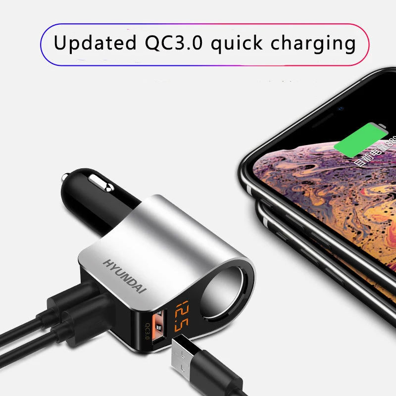  Дисплей напряжения 3 USB A Выход Автомобильное зарядное устройство прикуриватель
