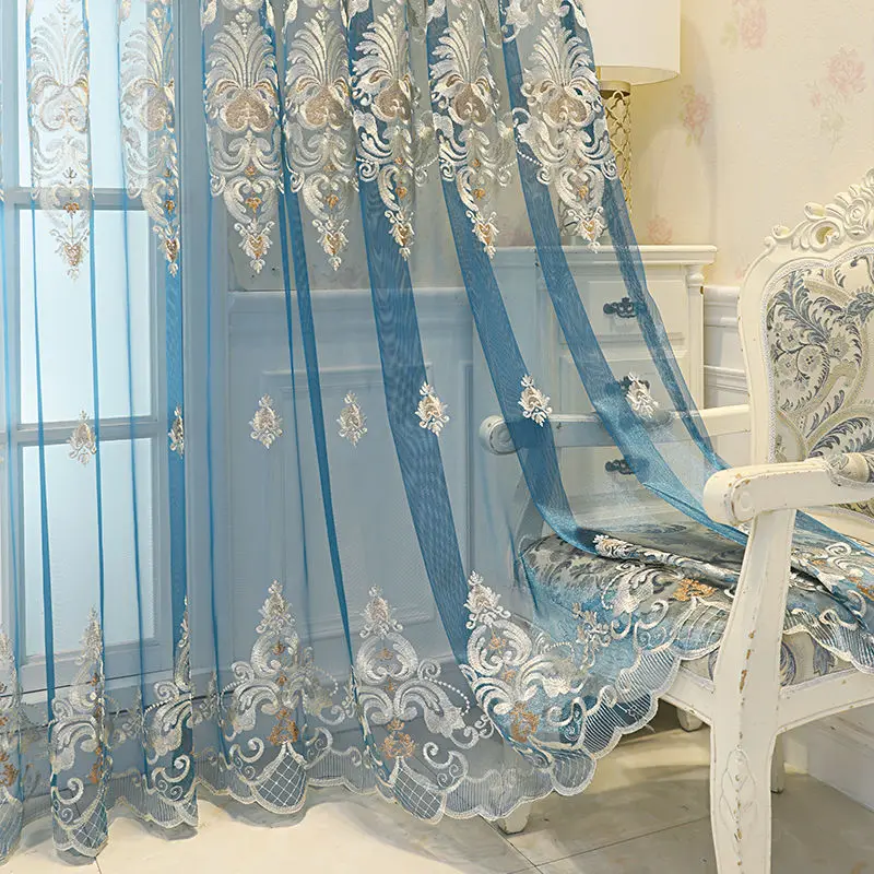 European Style Embroidered Window Screen Transparent Gauze Curtain,Living Room Bedroom Curtain Fabric