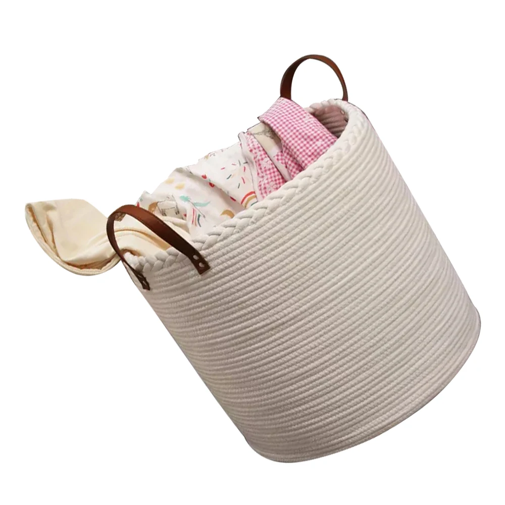 Cotton Rope Woven Laundry Basket Large Dirty Clothes Hamper with Handles for Bedroom Bathroom Nursery