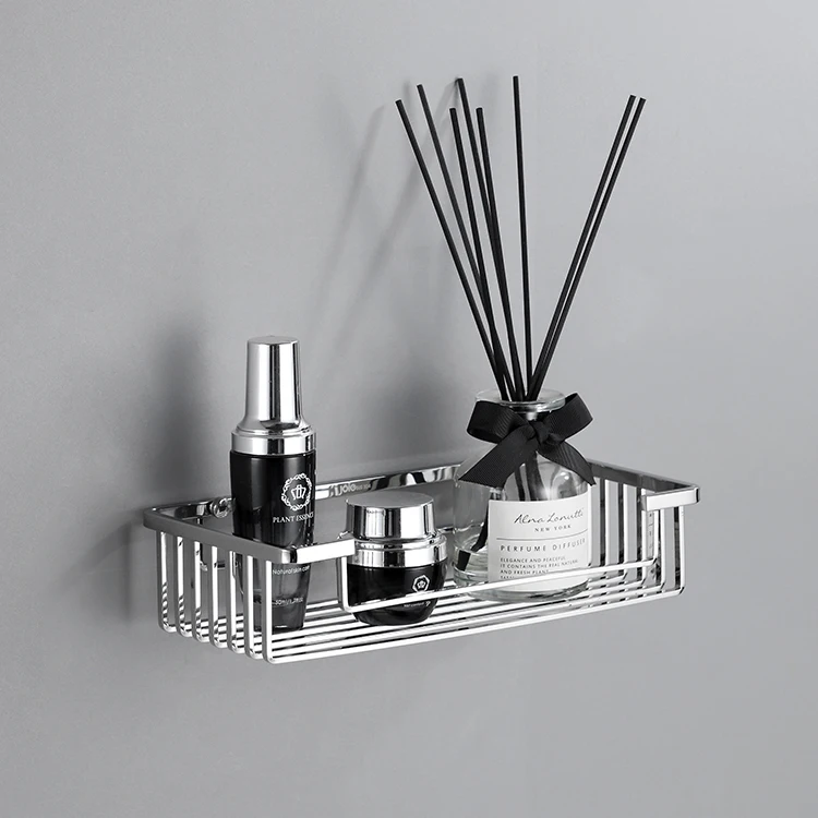 Wholesale price rectangular wall hanging stainless steel storage basket metal toilet bathroom storage shelf