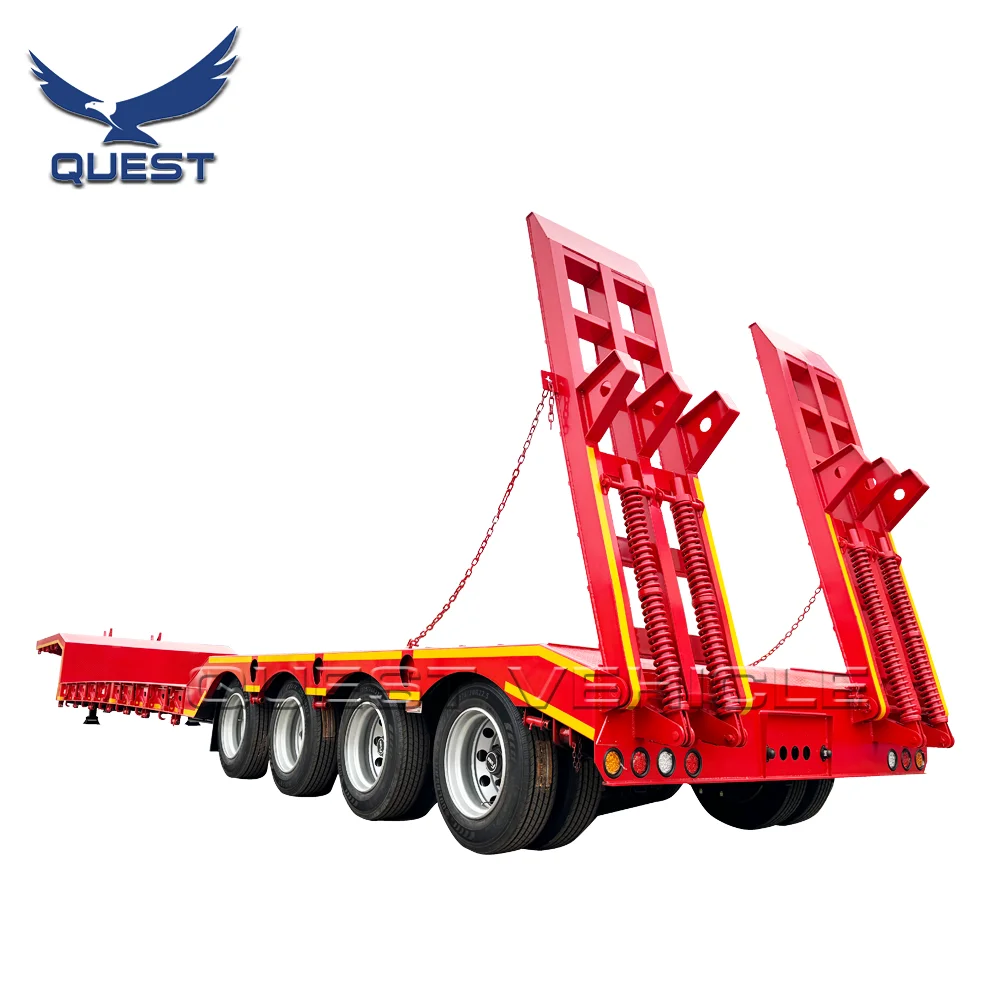 QUEST Factory Supports Custom 4 Axles Lowbed Semi-Trailer Wabco Brake System Efficient Steel Truck Trailer