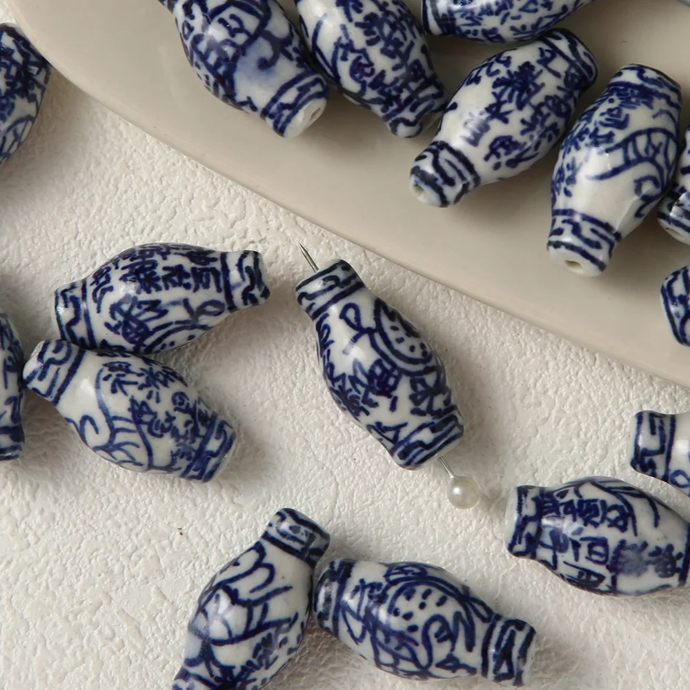 ciyuan new Chinese blue and white porcelain plum retro ceramic beads DIY handmade materials hand string loose jewelry acce