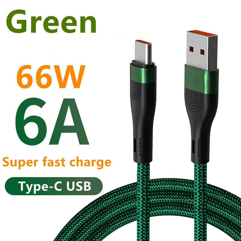 6A 66W USB Type C Cable For Huawei Mate 40 Pro Samsung Xiaomi 5A Fast Charging USB-C USB C Charger 90 Degree Cable Data Cord 6A