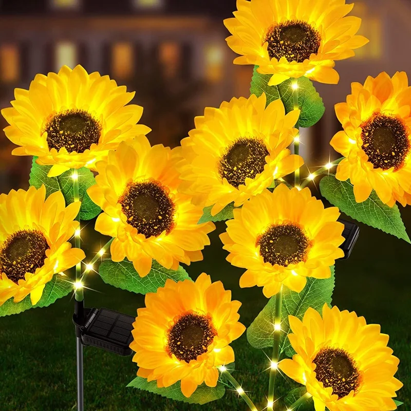 Outdoor Waterproof Landscape Decorative 3 Head flower Lamps Single head Solar LED Garden Sunflower Stake Lights