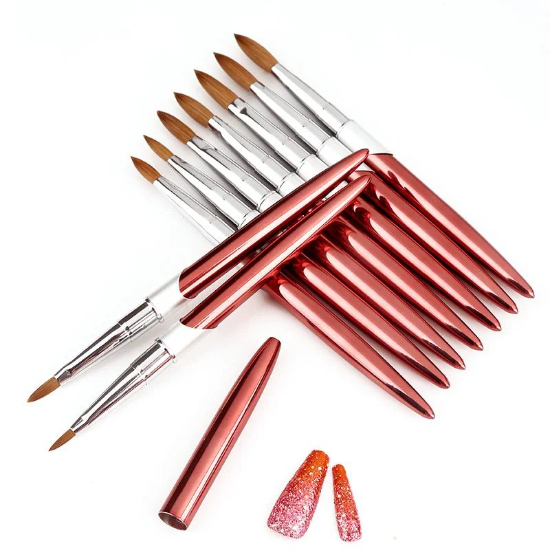 2024 100% Kolinsky акриловая щетка для ногтей металлическая ручка Пользовательский логотип гель Кисть 2 4 6 8 10 12 14 16