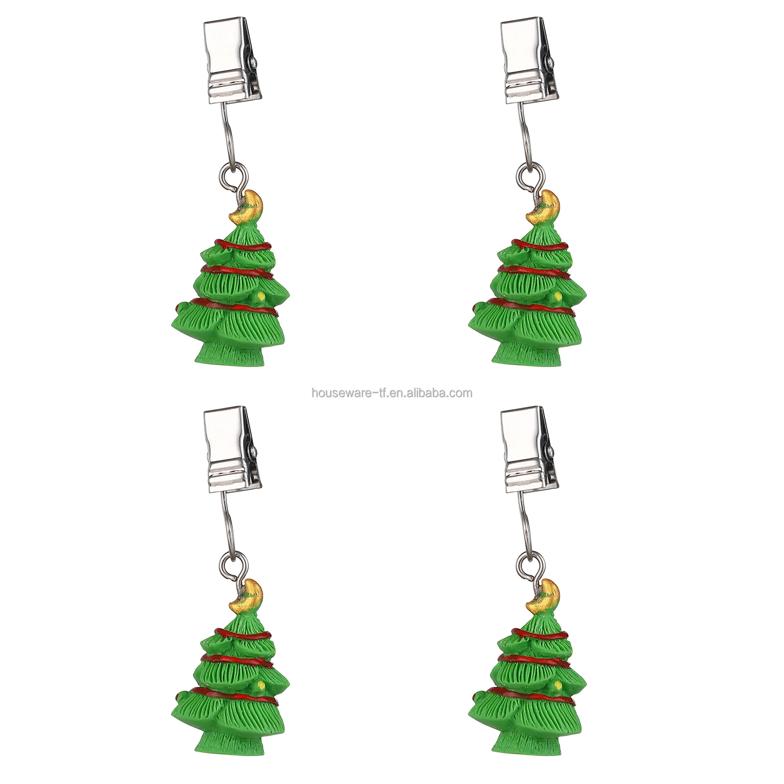 Twofish Home Christmas Trees Shaped Table Cover Clips Set of 4 100% Handicraft Xmas Trees Tablecloth Clips Pack of 4