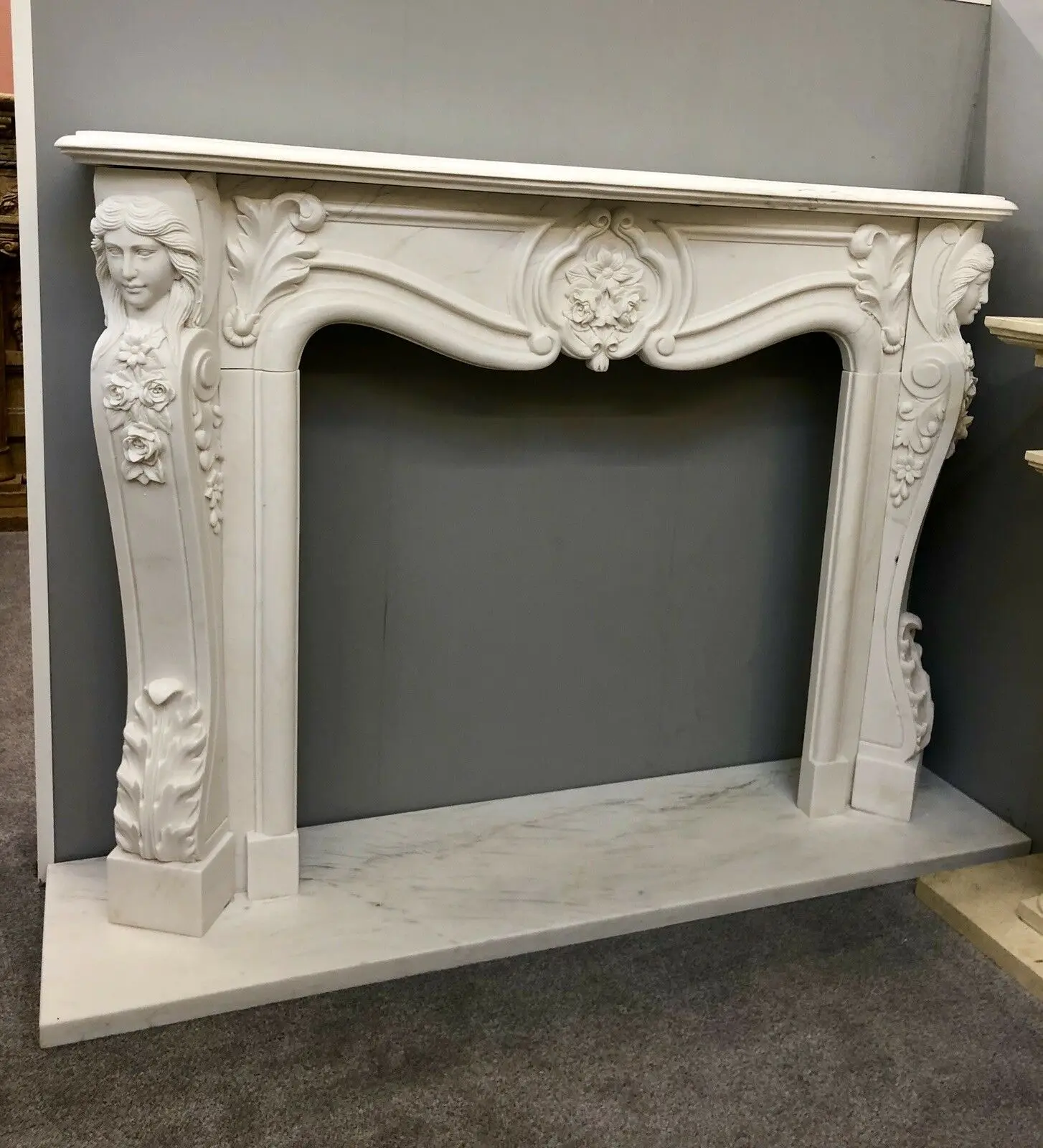 White Marble Fireplace Natural Indoor Decorative Hand Carved Marble Fireplace (1600577845452)
