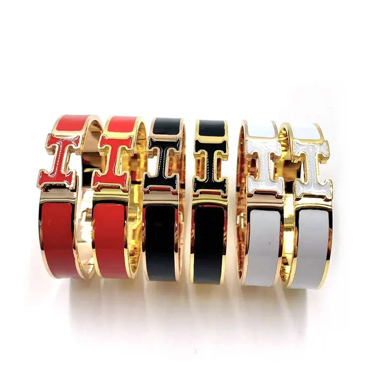 
Hot Sale Popular Jewelry Colorful Stainless Steel Bracelet H Letter Enamel Bangle for Women 